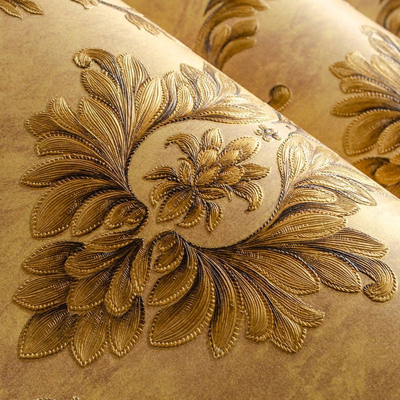 Light-Color Leaf Wallpaper Roll Jacquard Glam Moisture Resistant Wall Art for Bedroom