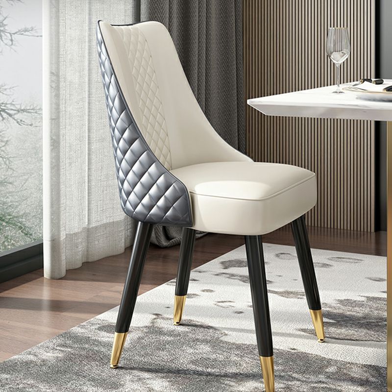 Glam Upholstered Dining Side Chair Faux Leather and Wood Side Chair