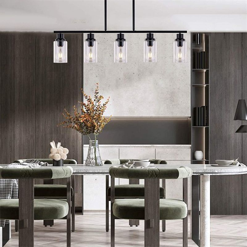 Modern 5-Light Black Island Lighting Design with Clear Glass Shade