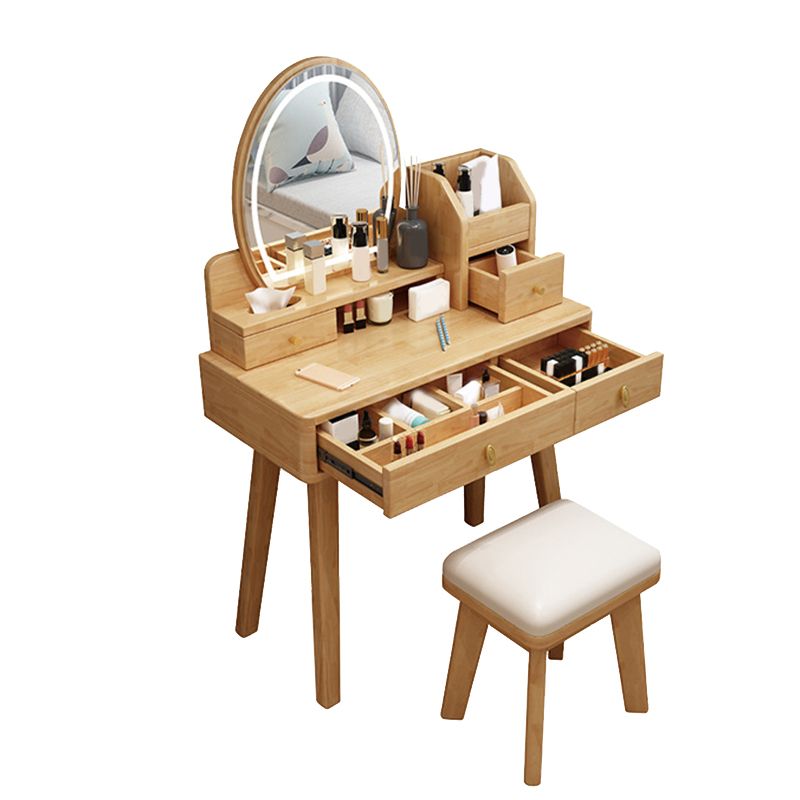 4 Drawer & Mirror Wood Vanity Desk Jewelry Makeup Dressing Table Set