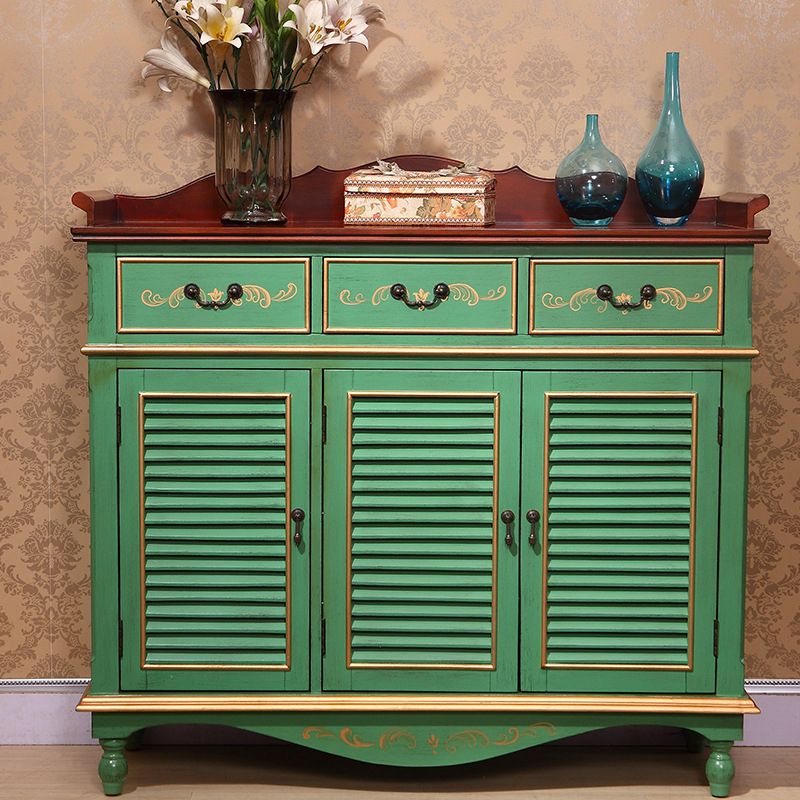 Industrial Rectangle Accent Cabinet with Solid Wood Bun Feet