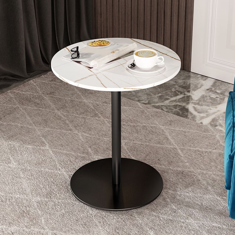 Modern 21.6" Tall Round Slate Top Side Table Iron Pedestal End Table