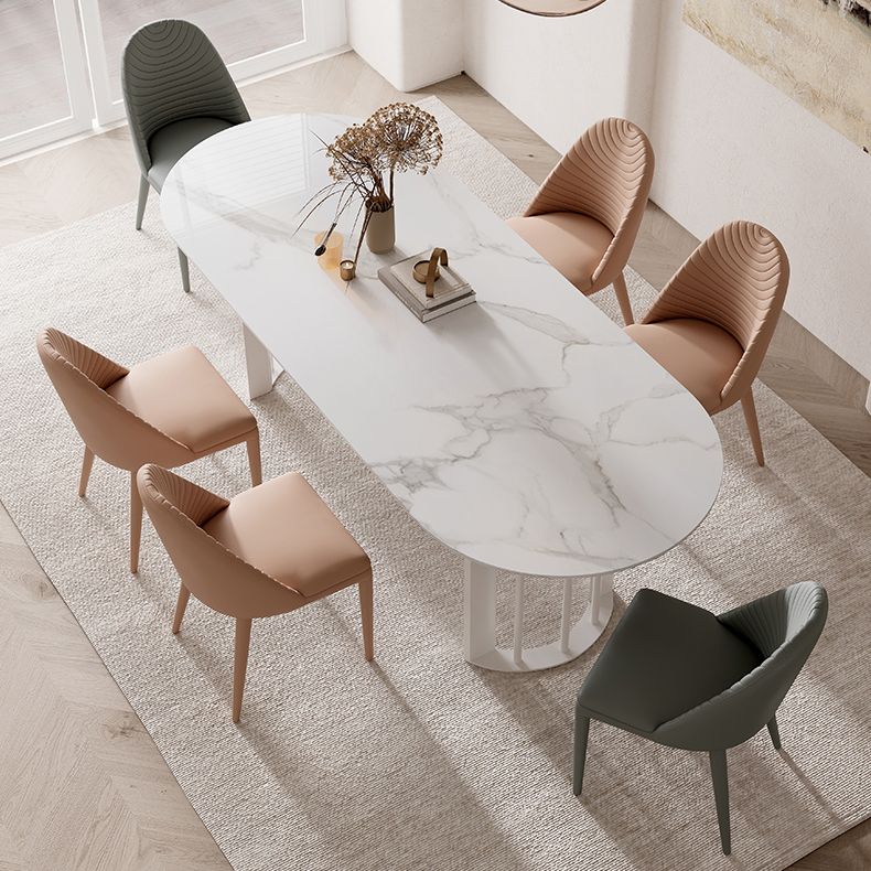 Oval Dining Table Modern Stone Top Dining Table with Double Pedestal