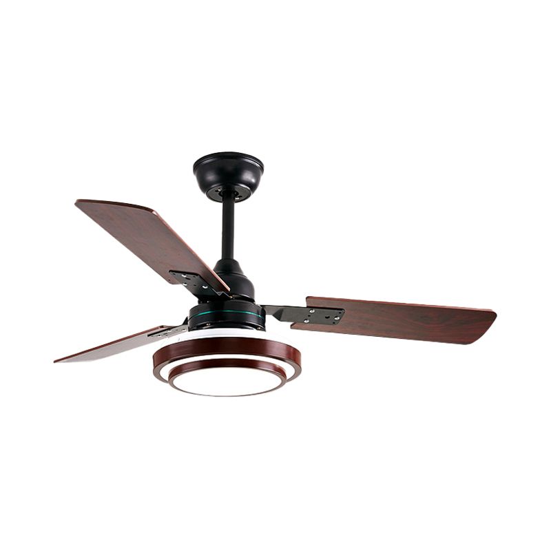 3 Blades LED Round Semi-Flush Ceiling Light Vintage Acrylic Pendant Fan Lamp for Bedroom