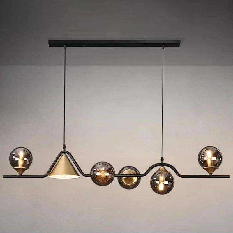 Ball Shape Glass Island Pendants Modern Style Multi Lights Island Pendant Lights in Black