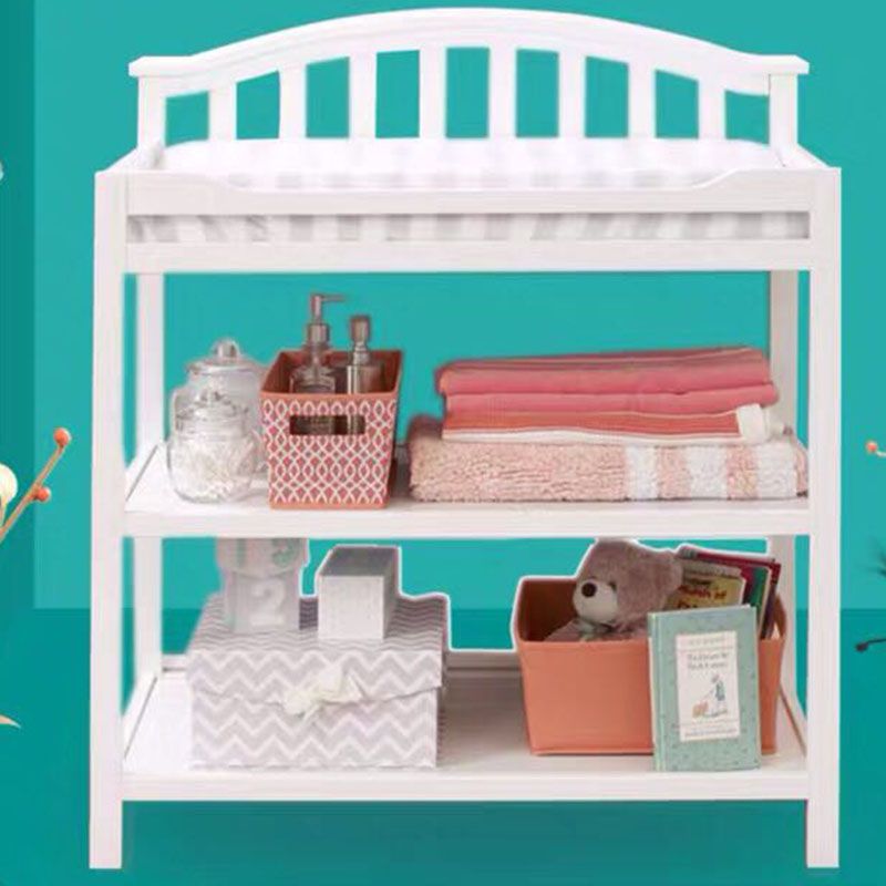 Modern Pine Wooden Changing Table with Pad Arch Top 2-in-1 Changing Table with Storage