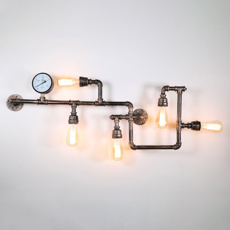 Iron Water Pipe Wall Lights Industrial 5 Head Wall Mount Fixture