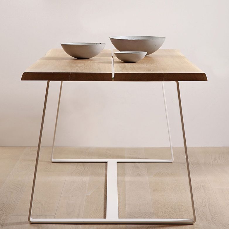 Rectangle Shape Luxury Dining Table Wood Color Fixed Table with Solid Wood