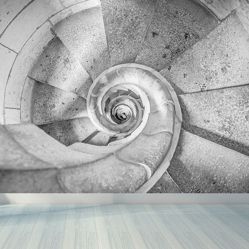 Giant Architecture Mural Decal Modern Hypnosis Cement Stairs Wall Art in Grey, Custom Made
