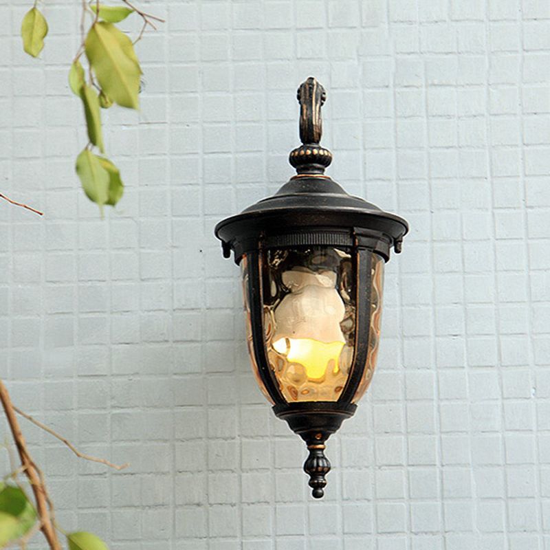 Urna Clear Dimple Glass Wall Lamphouse 1 Luz de la pared del patio de luz en negro con brazo curvo