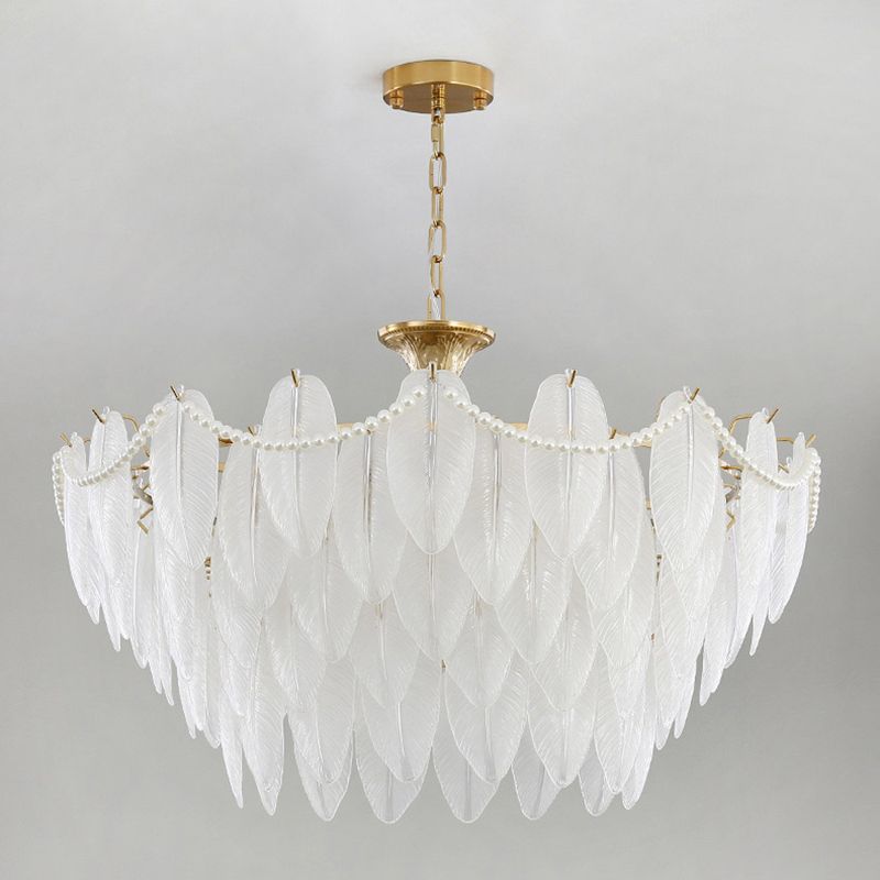 Gold Metal Chandelier Light Fixtures Traditional Multi-Head Feather Hanging Pendant Lamps