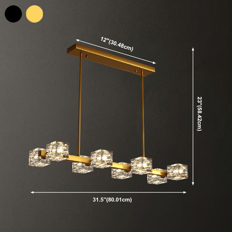 Modern Style Simple Island Pendant Geometric Shade Crystal Island Light for Restaurant