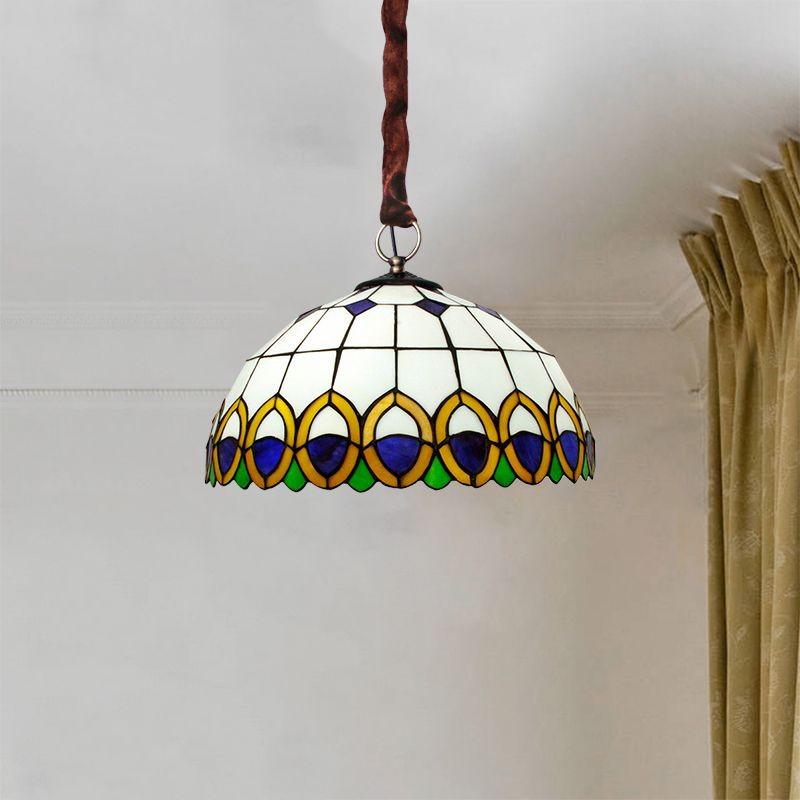 Coupure de plafond en bronze en verre Dôme 3 ampoules Méditerranée éclairage de lustre avec motif de plumes de paon
