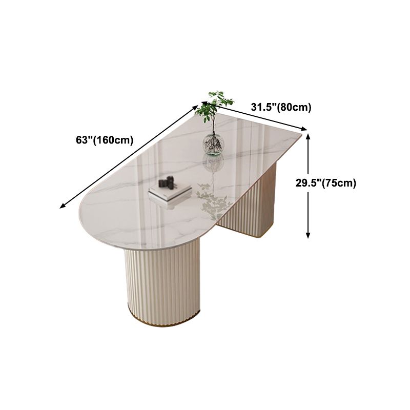 Mesa de comedor de piedra sinterizada glamorosa Mesa estándar con base de pedestal doble