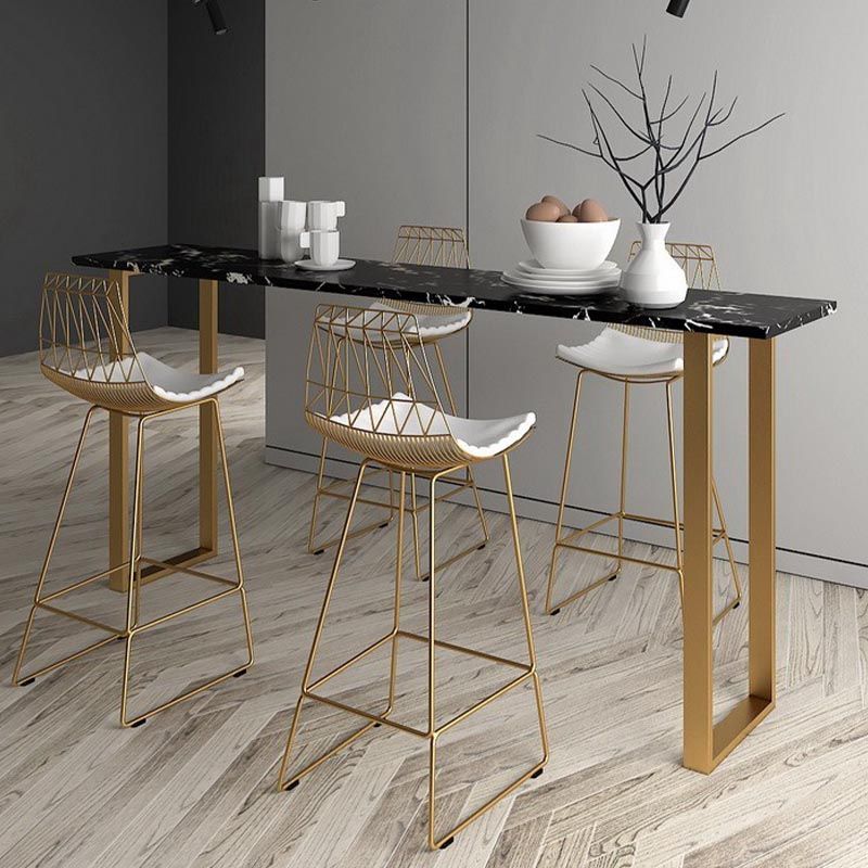 Glam Style Rectangle Stone Bar Table 42-inch Height Gold Sled Pedestal Bistro Table