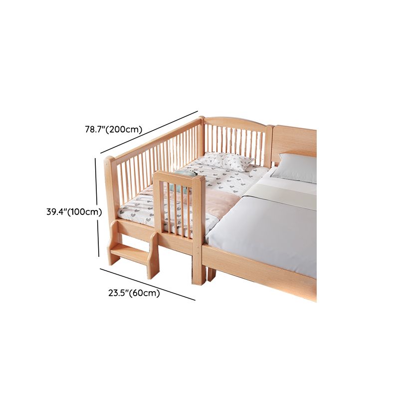 Contemporary Natural Beech Wood Nursery Crib with Guardrail Arched Crib