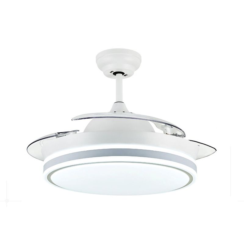 Hedendaagse cirkelvormige plafondventilatorlamp Acryl 36 "/42" brede LED Semi Flush Mount Light in wit/zwart met 3 bladen, afstandsbediening