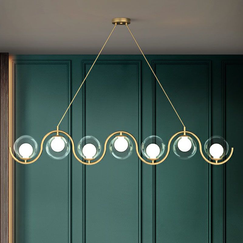 Luminaire métallique ondulé lampe suspendue postmoderne avec une teinte en verre à billes