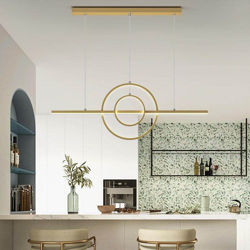 3-Lights Geometric Island Light Modern Metal LED Island Pendant for Living Room