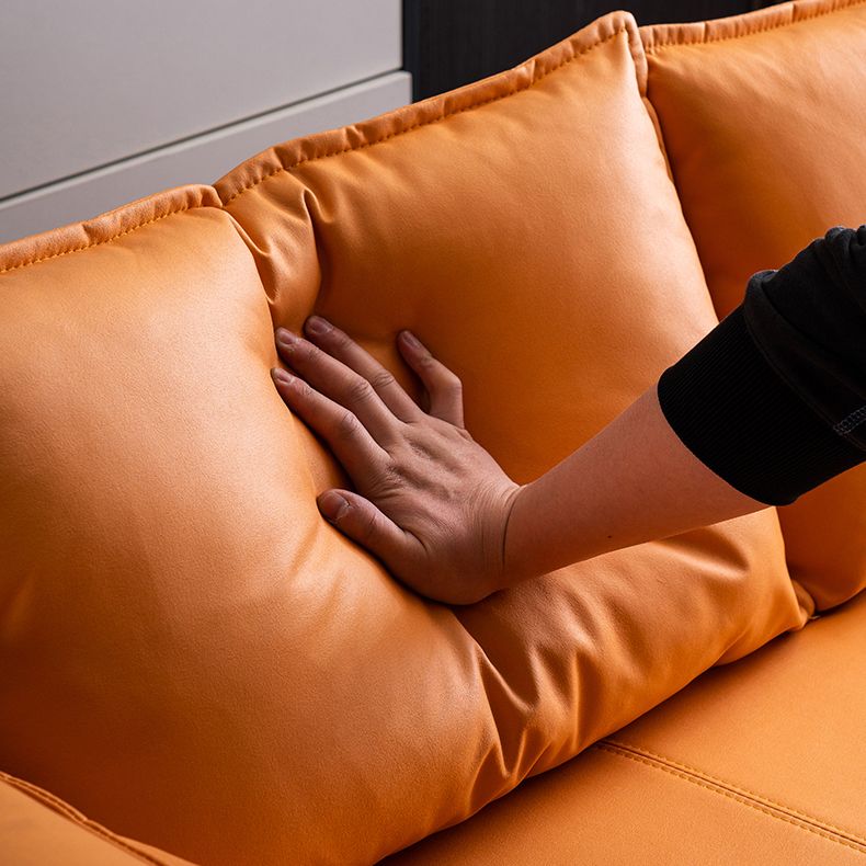 30.7" High Glam Sofa Faux Leather Tuxedo Arm Sofa with 2 Pillows