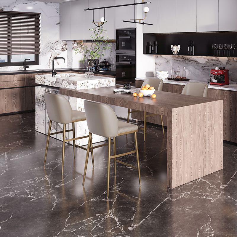 Glam Bar Stool Low Back Leather Counter Stool for Living Room