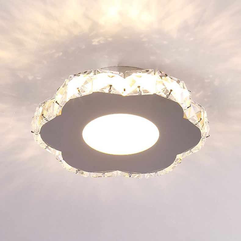 Silver Shaded Semi Flush Mount Lighting Modern LED Crystal Ceiling Light Fixture