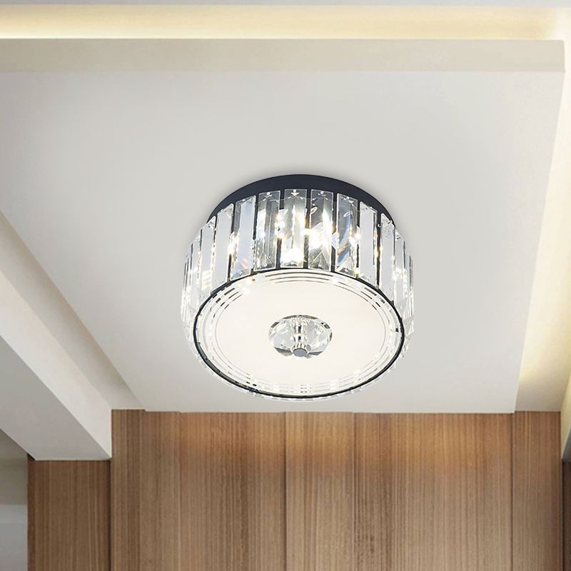 Simple Style Cylinder Ceiling Flush Mount Clear Rectangle-Cut Crystal LED Balcony Flush Lighting