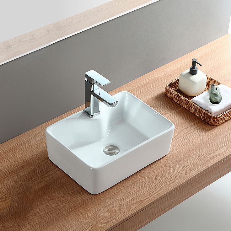Modern Bathroom Sink Porcelain Rectangular Vessel with Pop-Up Drain