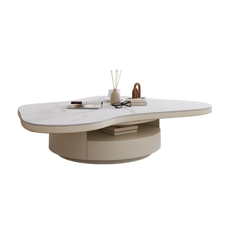 13"H Contemporary Coffee Table White Coffee Cocktail Table with Drawer