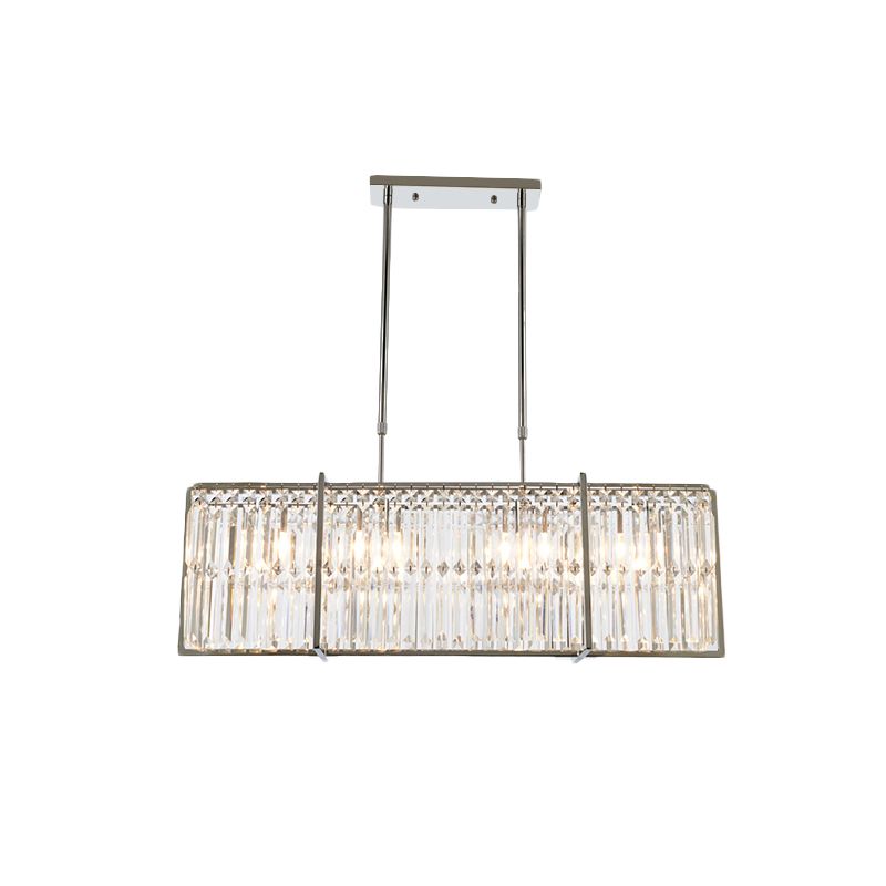 Rectangular Dining Room Island Pendant Modern 3-Sided Crystal Rods 5 Lights Chrome Hanging Lamp