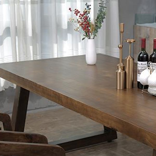 Industrial Style Rectangle Table Wooden Dining Table with Wooden Legs