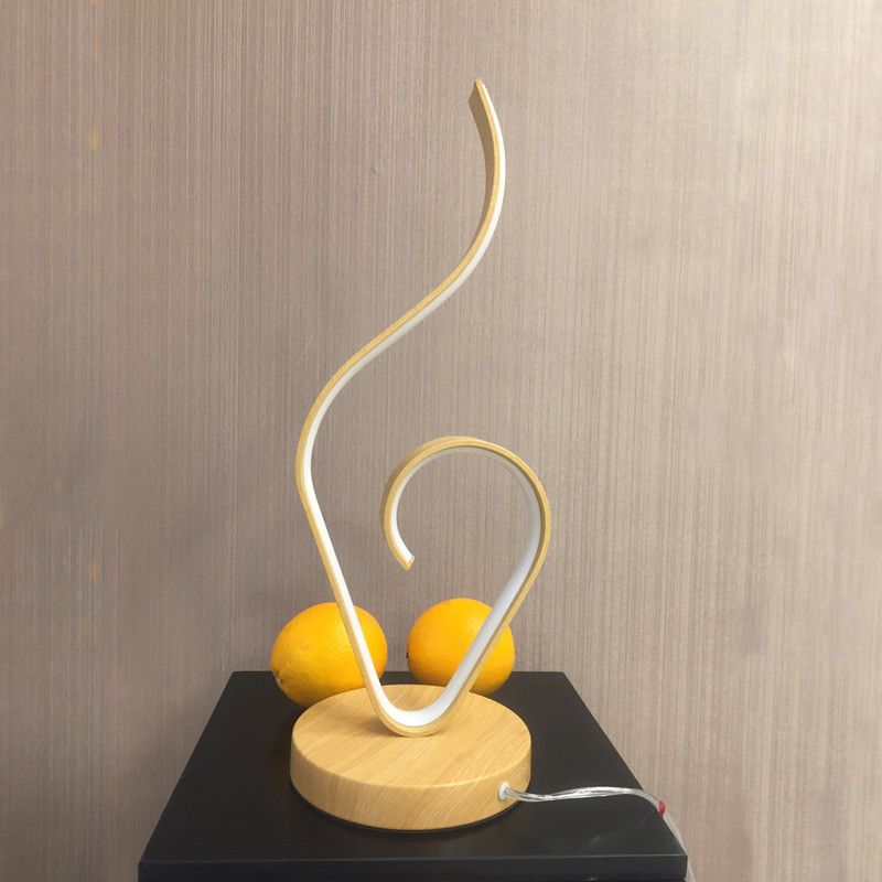 Lámpara de mesa nocturna acrílica lámpara de escritorio LED modernista en beige con base de madera redonda