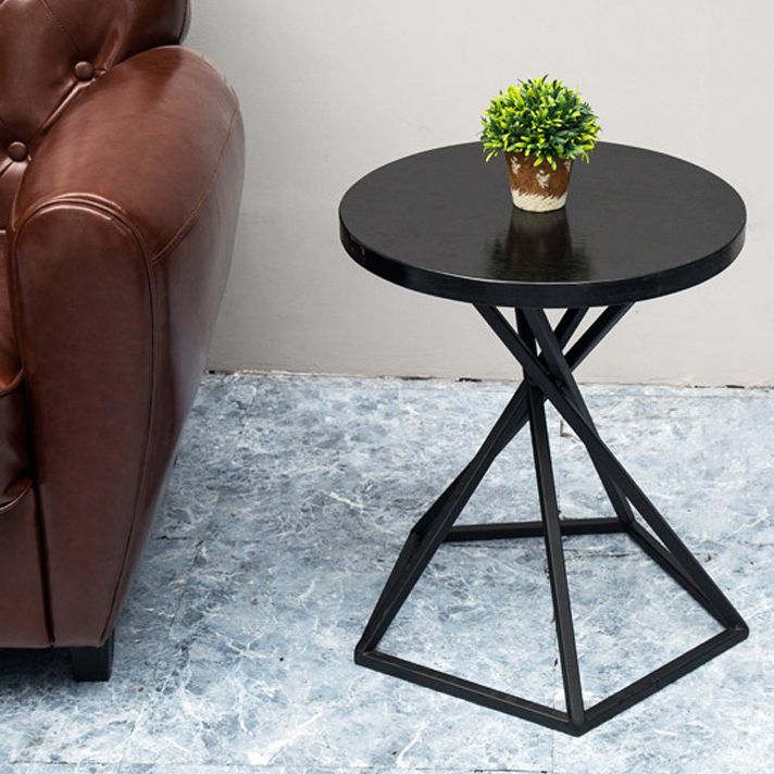 Wood Round Side Table Black Metal Frame Sofa Side Accent Table