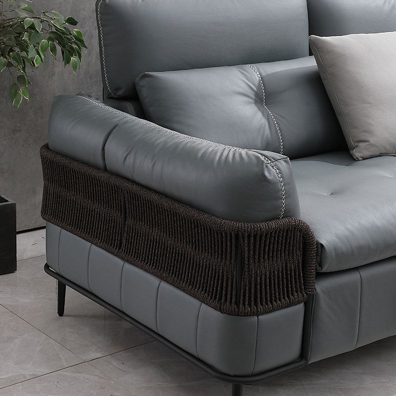 76" Wide Industrial Sectional Sofa Leather Sleeper Sectional