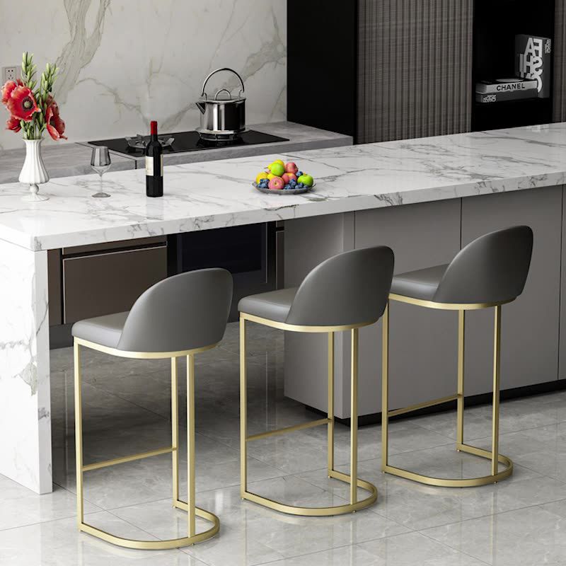 Luxury Leather Counter Stools for Kitchen Low Back Round Stools with Iron Legs