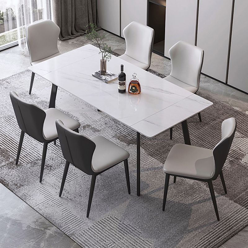 Modern Dining Table Rectangle Extendable Black Frame Dining Table for Dining Room