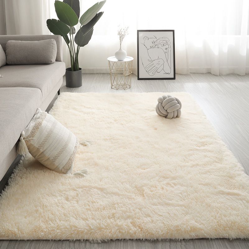 Grey Living Room Area Carpet Solid Color Polyester Area Rug Stain Resistant Rug