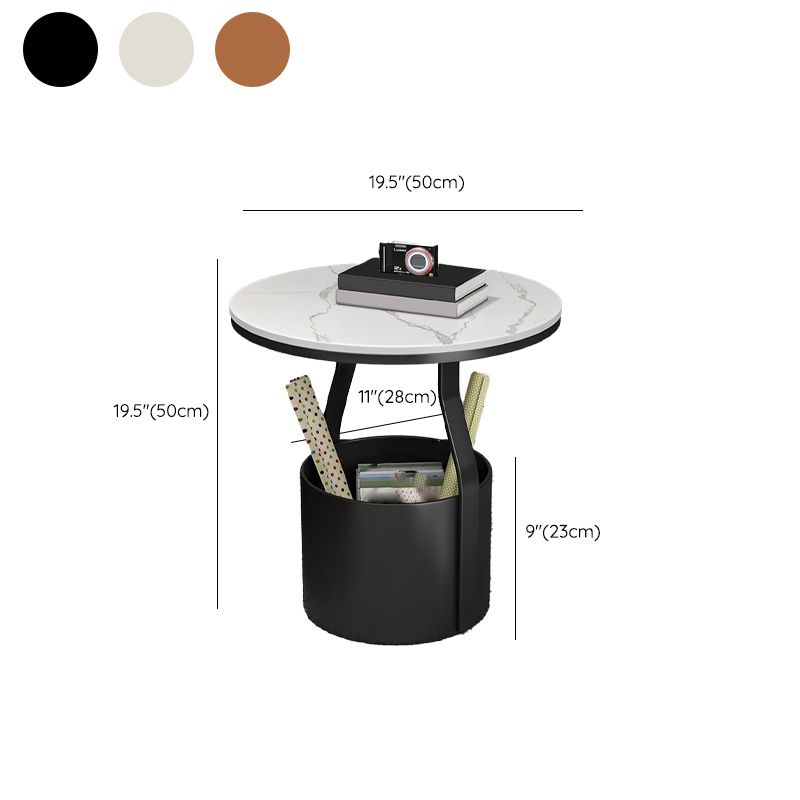 19.7" Storage Round Side Table Metal Drum Sofa Side Accent Table