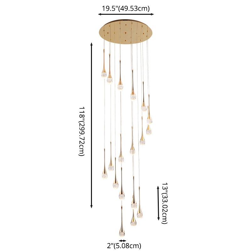 Crystal Rain Shaped Suspension Light Modern Gold LED Pendant Light for Duplex House