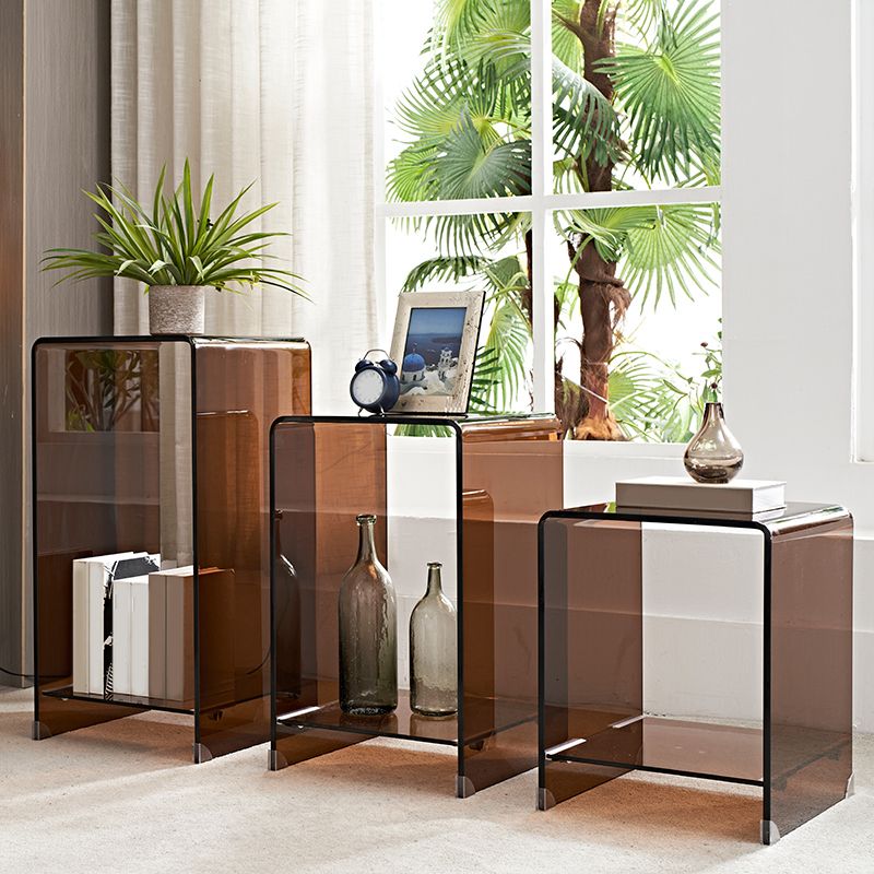 Modern Glass Corner Table Round Side End Table for Living Room