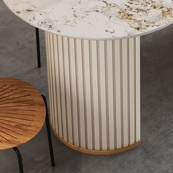 Metal Modern Oval Dining Table Sintered Stone Top Table with Double Pedestal