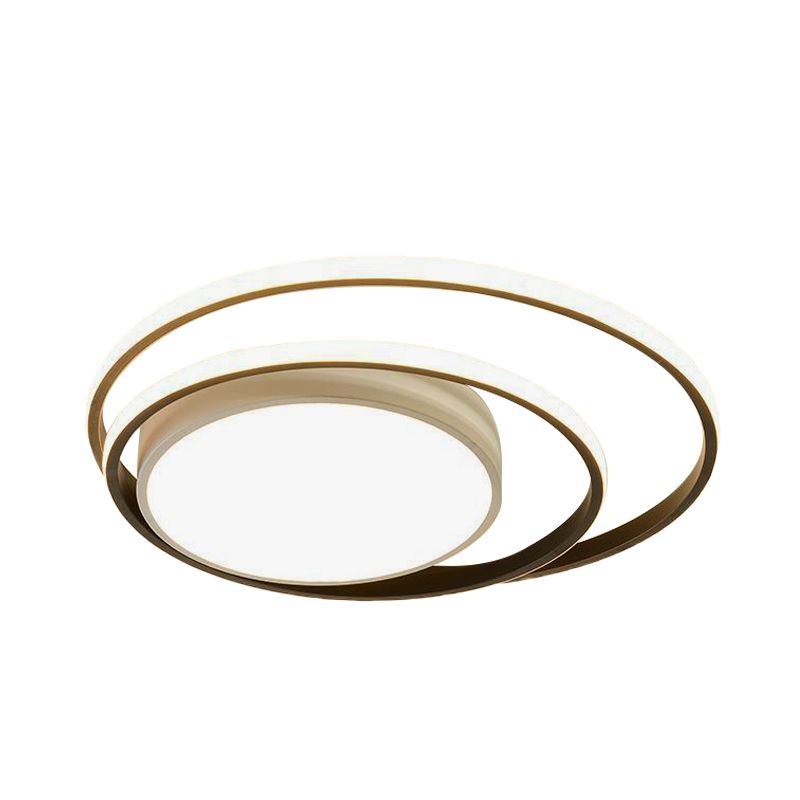 Plafonnier LED Simplicity pour chambre à coucher, blanc/noir et blanc, avec abat-jour en acrylique à double anneaux, lumière chaude/blanche, 40,6 cm/49,5 cm de large