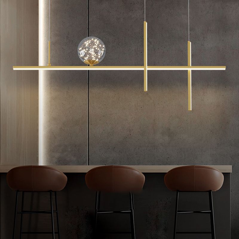 Moderne lineare Insel Kronleuchter Multi-Head Restaurant Anhänger Beleuchtungskarten