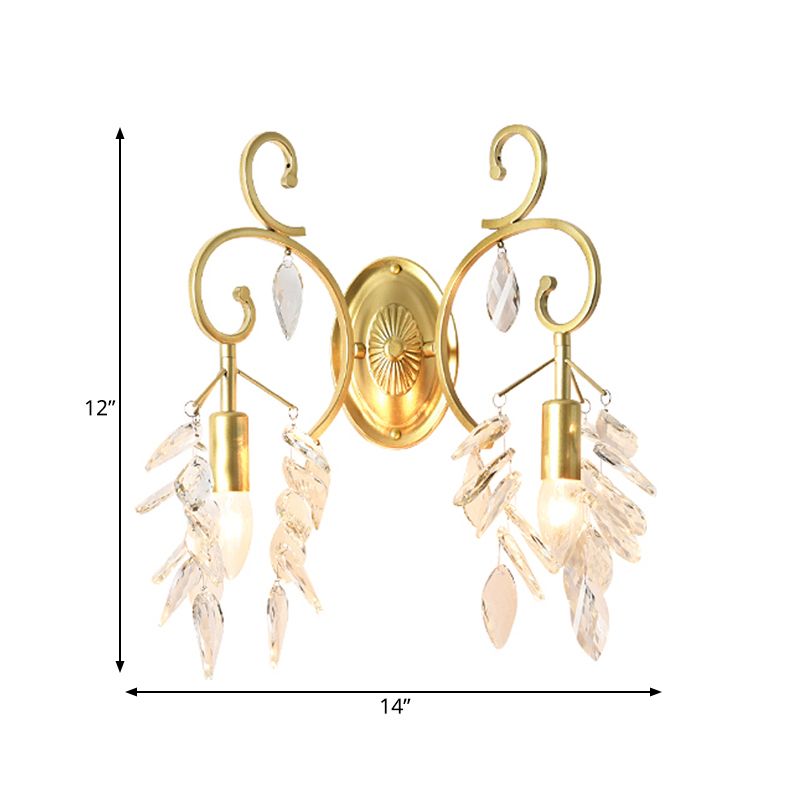 Gold Curve Bras Gronce Lightture Postmodern 2 Light Crystal Drip Mur Moup de support