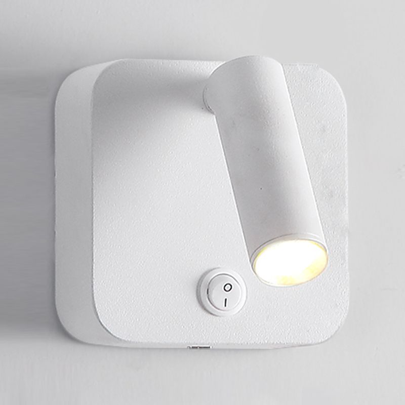 Modern Metal Wall Light Square 4" Wide Reading Wall Sconce with Switch for Bedroom