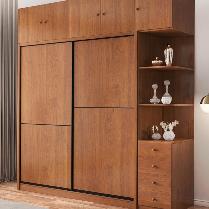 Brown Manufactured Wood Wardrobe Traditional Cabinet with Sliding Doors