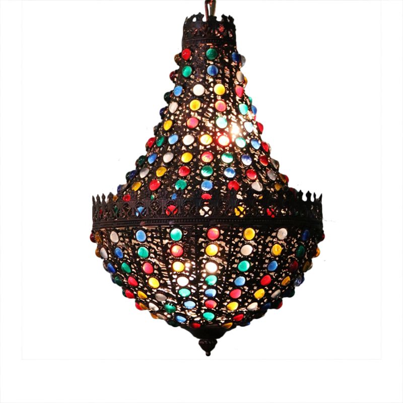 Metal Teardrop Chandelier Light Fixture Decorative 2 Lights Restaurant Hanging Lamp in Black