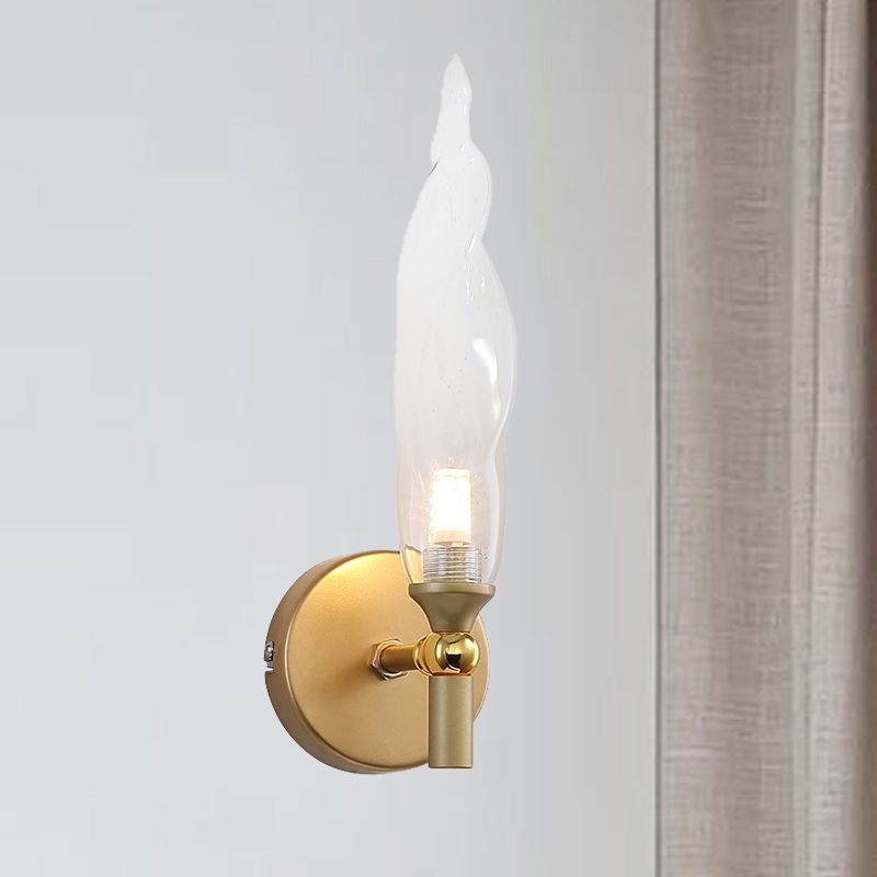 Brass Torch Shape Sconce Lighting Modernist 1 Bulb Clear Glass LED Wall Mount Lamp for Bedside