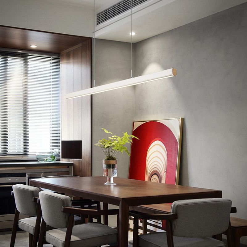 Long Linear Island Lamp Nordic Modern Style LED Chandelier for Dining Room