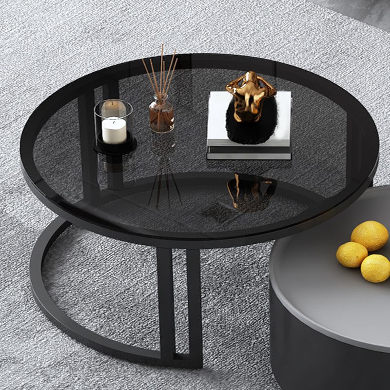 Modern Style Wooden&tempered Glass Top Circular Nested Coffee Table